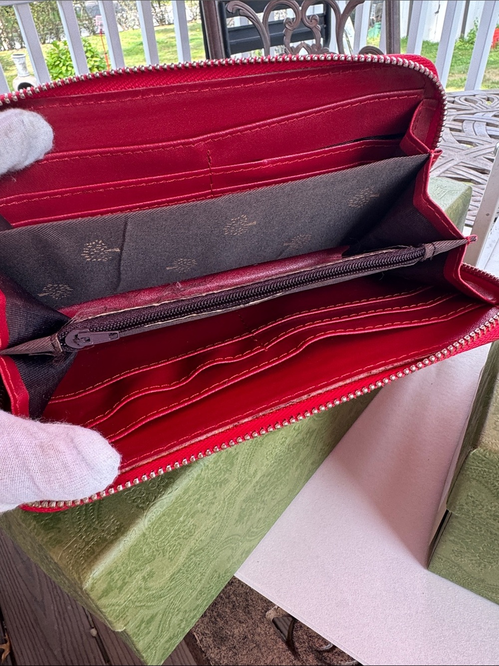 Mulberry Red Patent Zip-Around Long Wallet with Gold Tree Medallion - Picture 4 of 4
